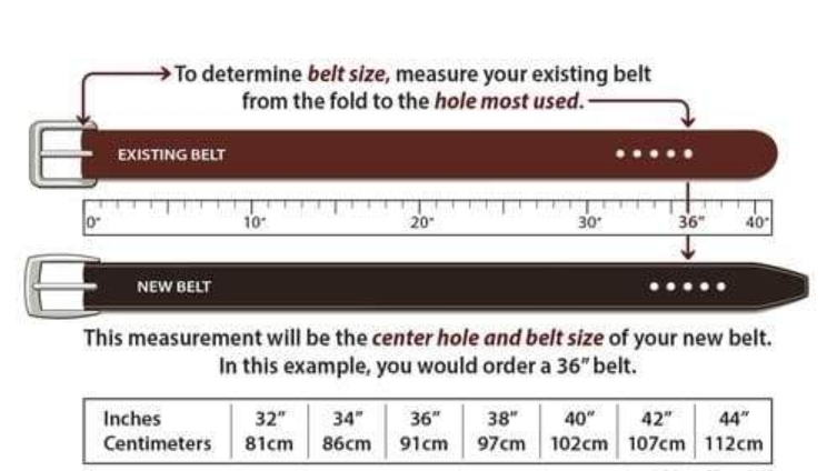 Leather belt sizing chart
