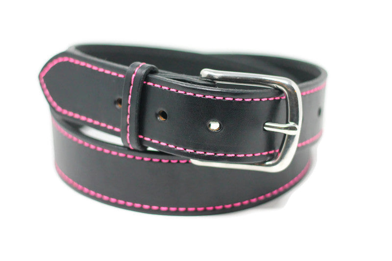 Black Stitched Belt - Pink Stitching