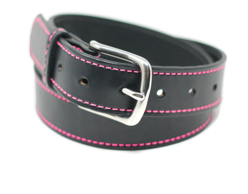 Black Stitched Belt - Pink Stitching