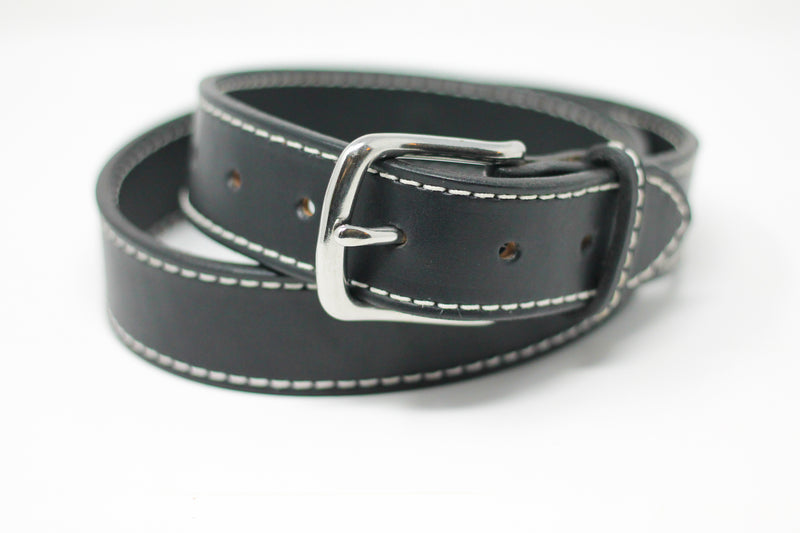 Black Stitched Belt - White Stitching