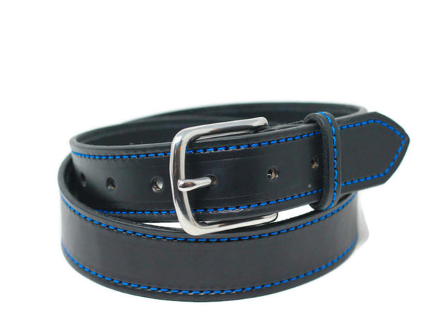 Black Stitched Belt - Blue Stitching